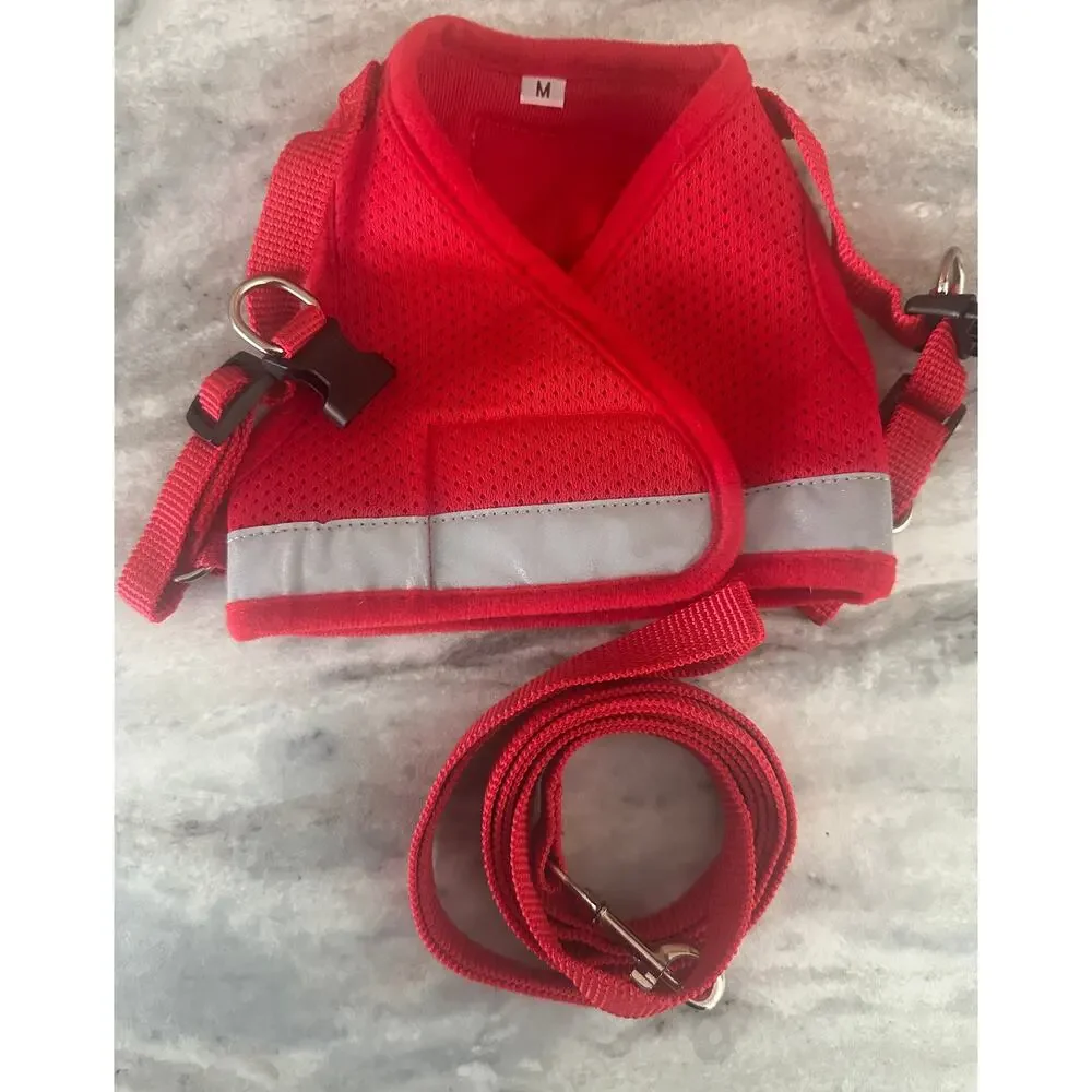 RED Harness & Leash Set - Soft Mesh Adjustable Cat Vest Harness with Strap